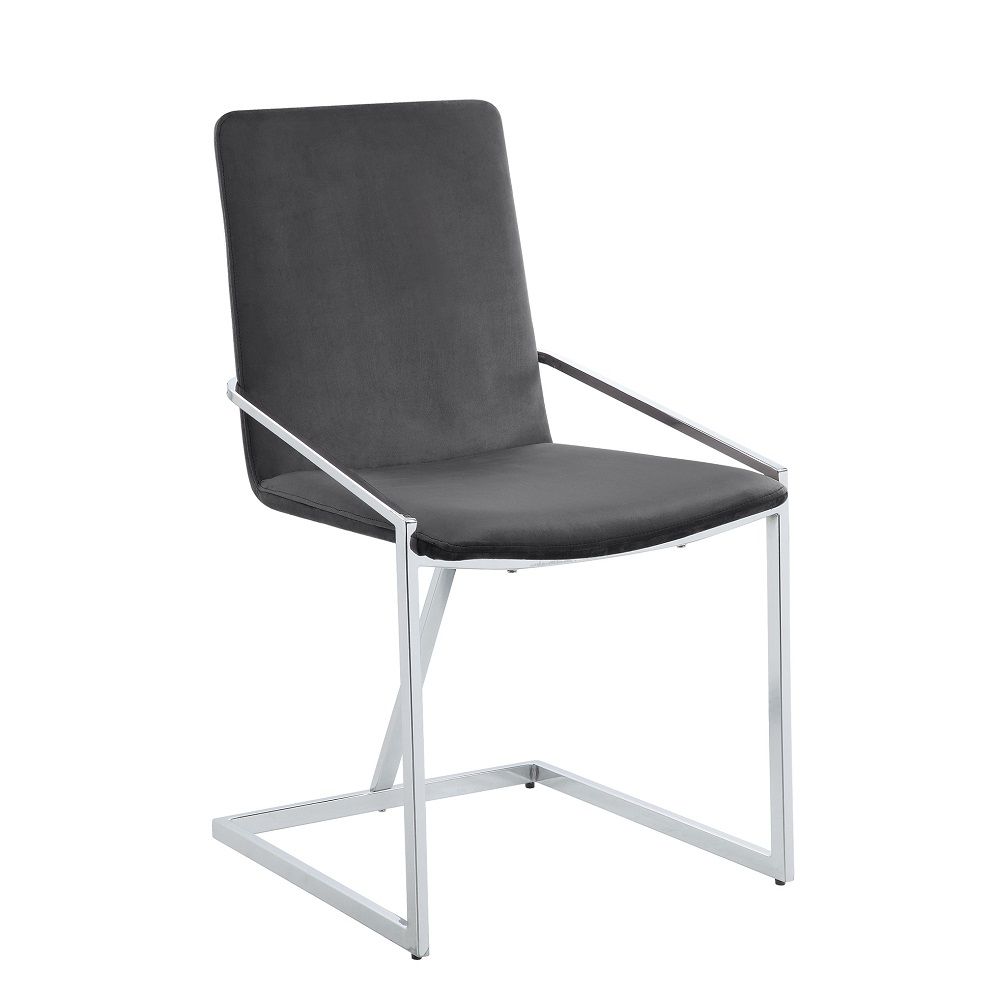 ACME Furniture Zlatan Side Chair Set of 2) Gray Velvet & Chrome