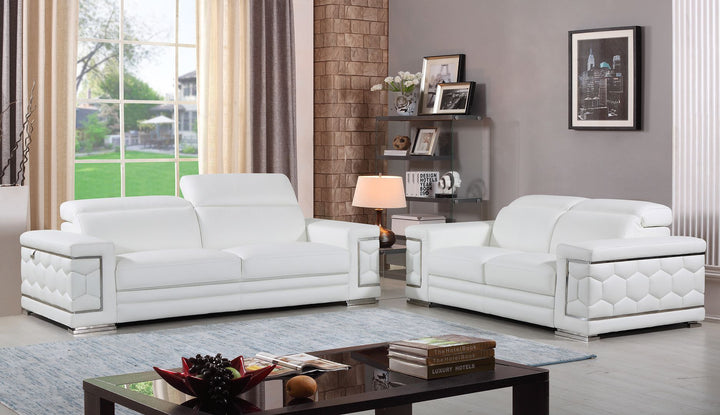 DivanItalia 692 2-Piece Sofa Set with Adjustable Headrest in Top-Grain Italian Leather - White