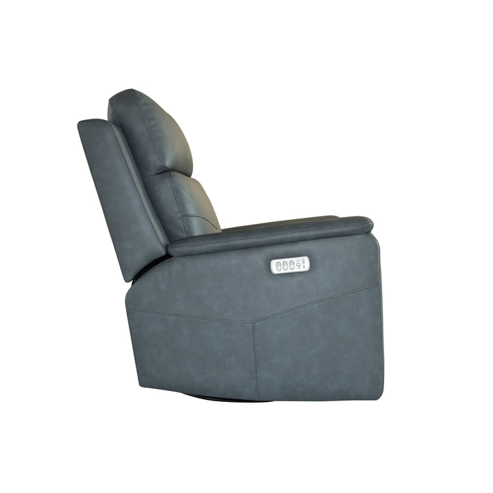 Vernon Fabric Power Swivel Gliding Recliner with Power Headrest, Lumbar, Heat &amp; Massage in Admiral