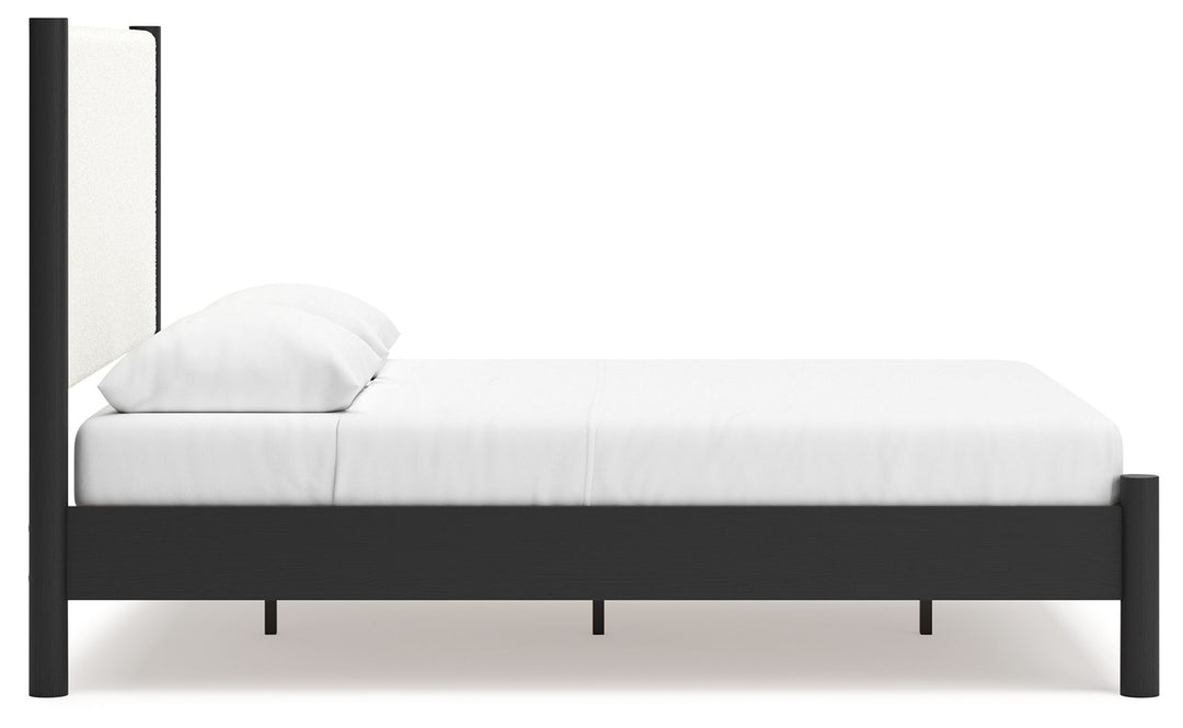 Cadmori - Queen Upholstered Panel Bed - Black / White by Ashley Furniture product image
