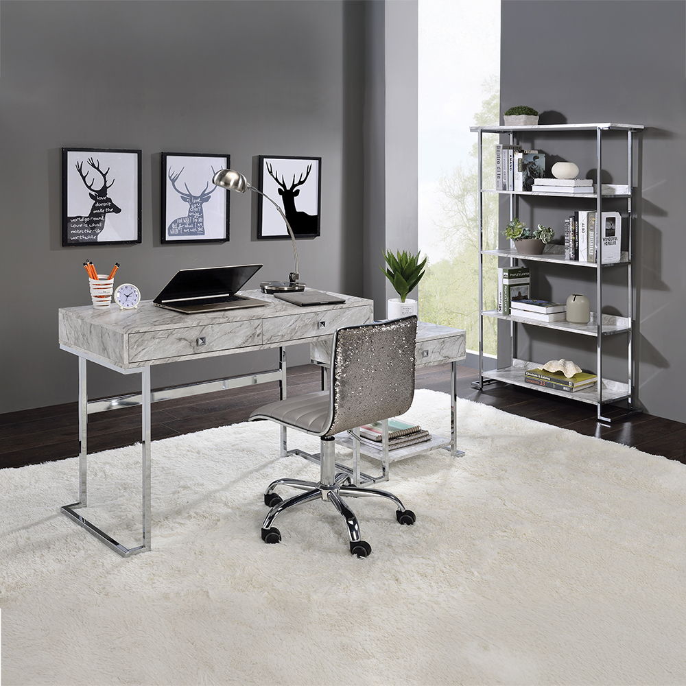 tigress-writing-desk-white-printed-faux-marble-top-chrome