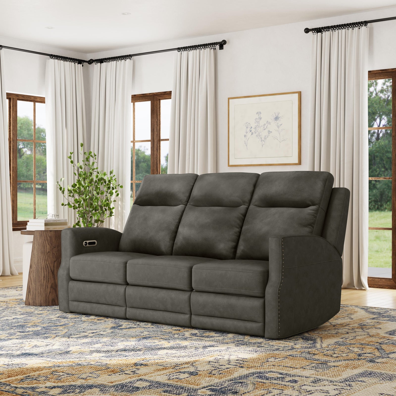 Maxwell Leather Power Reclining Sofa with Power Headrests and Lumbar in Cinder
