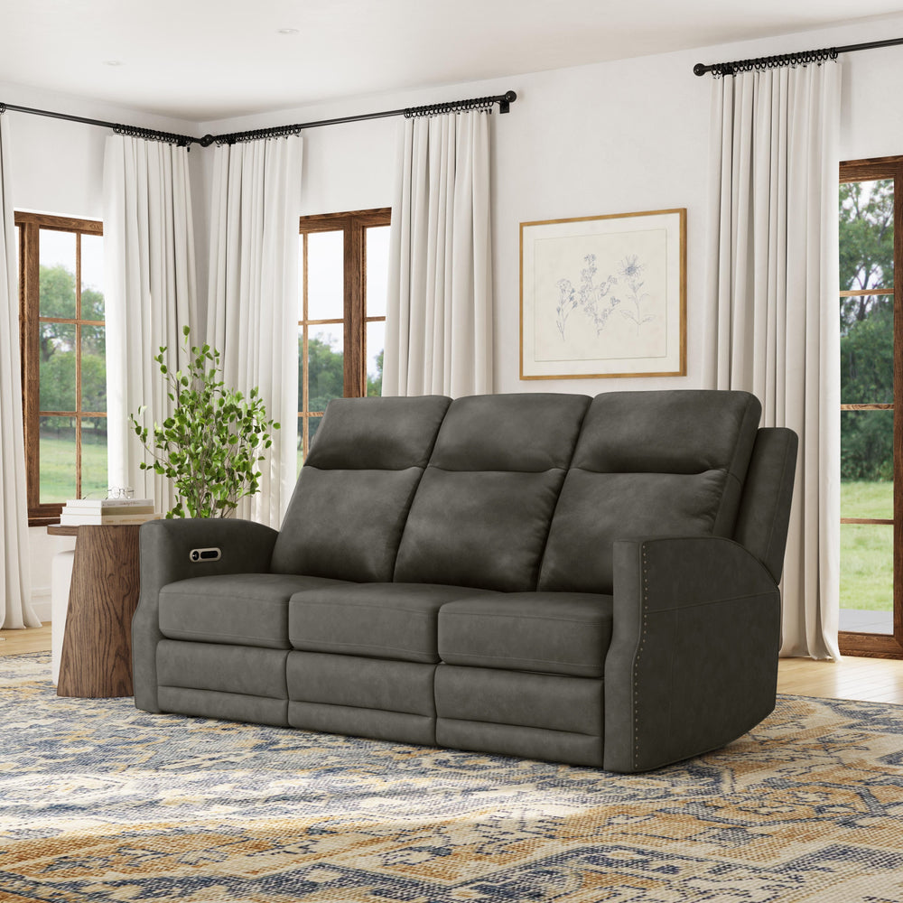 Maxwell Leather Power Reclining Sofa with Power Headrests and Lumbar in Cinder