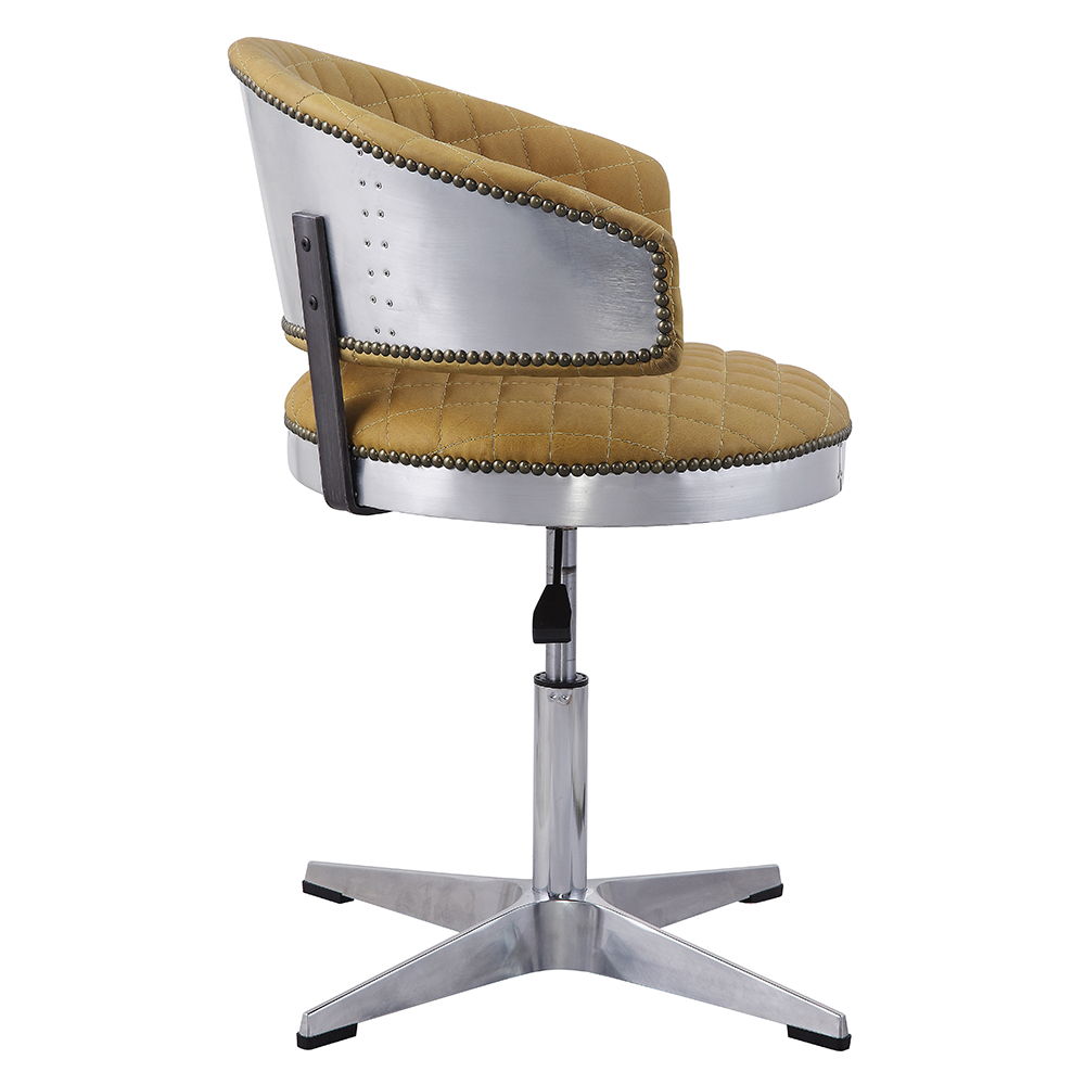 Brancaster - Adjustable Stool With Swivel - Turmeric Top Grain Leather & Chrome