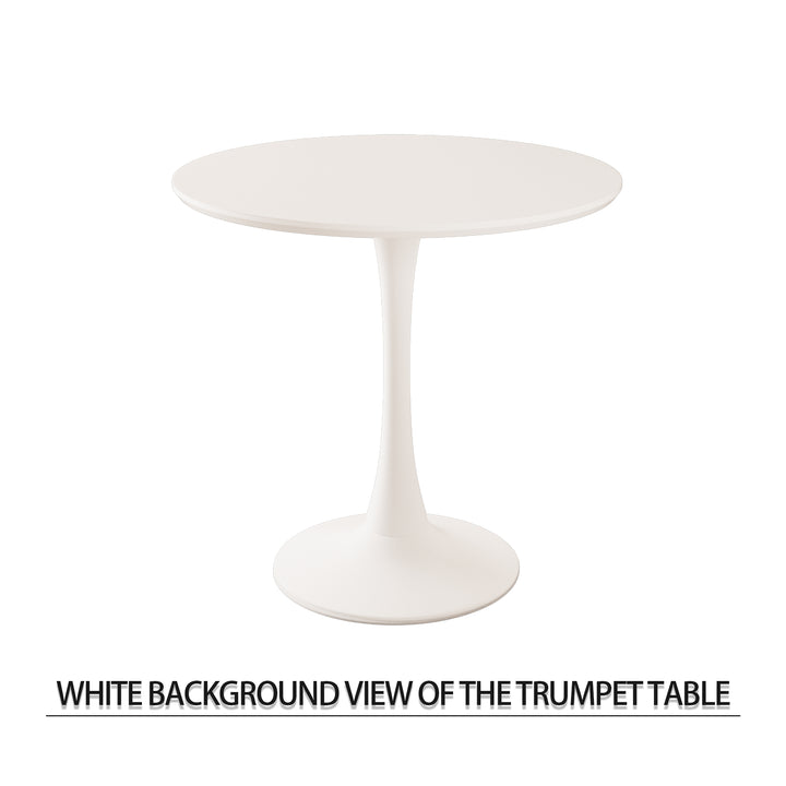 Mid-Century Modern 3-Piece Round Tulip Dining Table Set with White Table &amp; Beige Vegan Leather