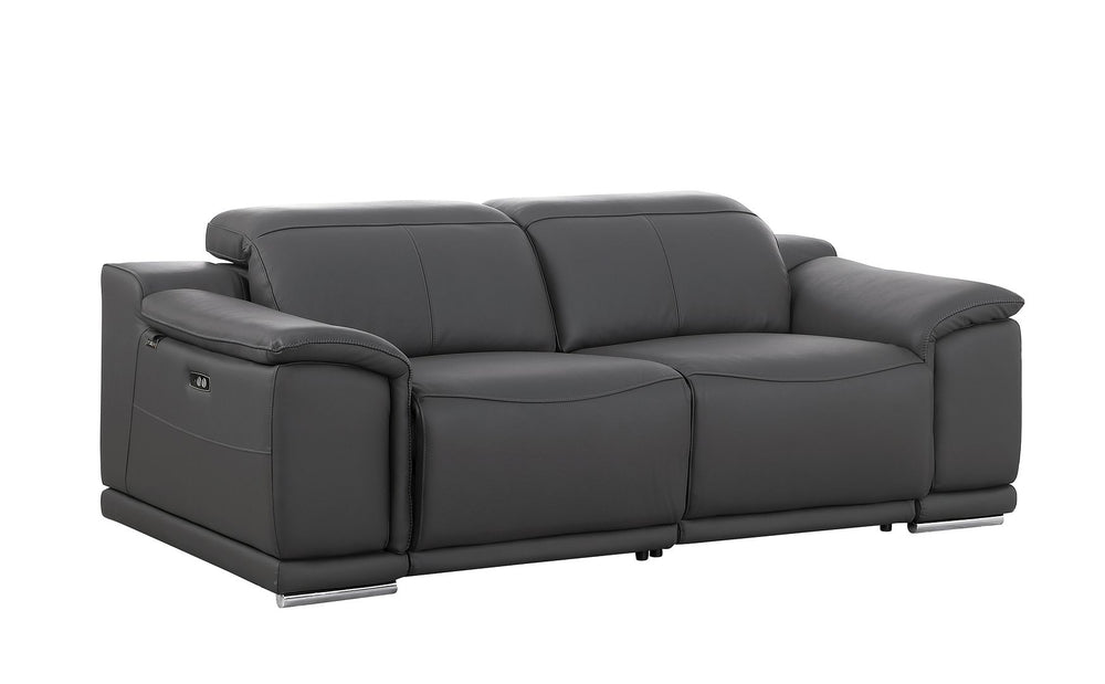 DivanItalia 9762 2-Piece Modular Power Reclining Console with 2 Power Recliners in Top Grain Italian Leather - Dark Gray