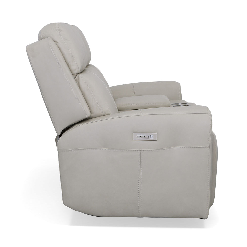 Barnett Leather Power Reclining Loveseat with Console, Power Headrests & Lumbar in Gray Matters