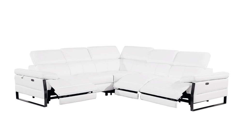 DivanItalia 1246 5-Piece L-Shaped Modular Power Reclining Sectional with Power Headrests – Top Grain Italian Leather - White