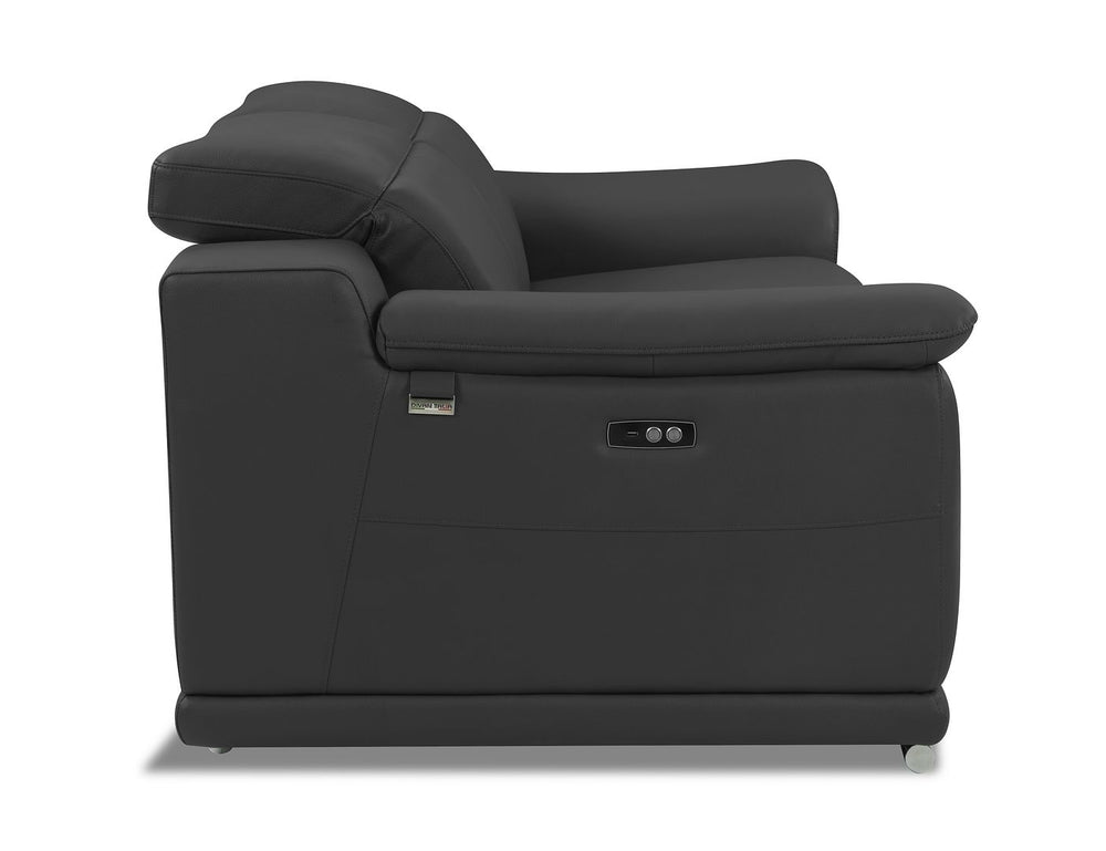 DivanItalia 9762 Top Grain Italian Leather Power Reclining Loveseat with Adjustable Headrests - Dark Gray
