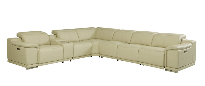 DivanItalia 9762 7-Piece L Shaped Top Grain Italian Leather Sectional Sofa with 3 Power Recliners - Beige