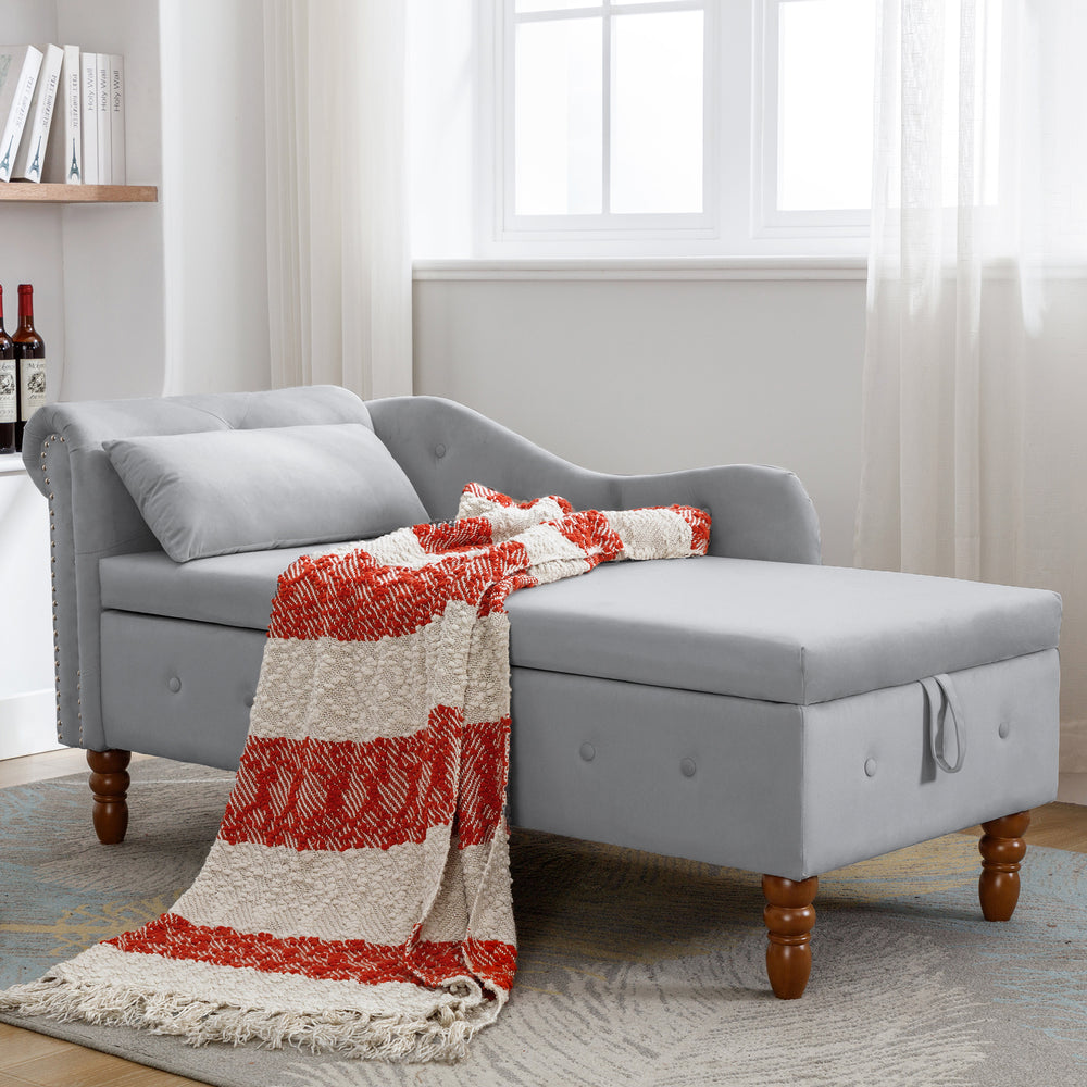 grey-velvet-lounge-chaise-with-storage-pillow-modern-upholstered-rolled-arm