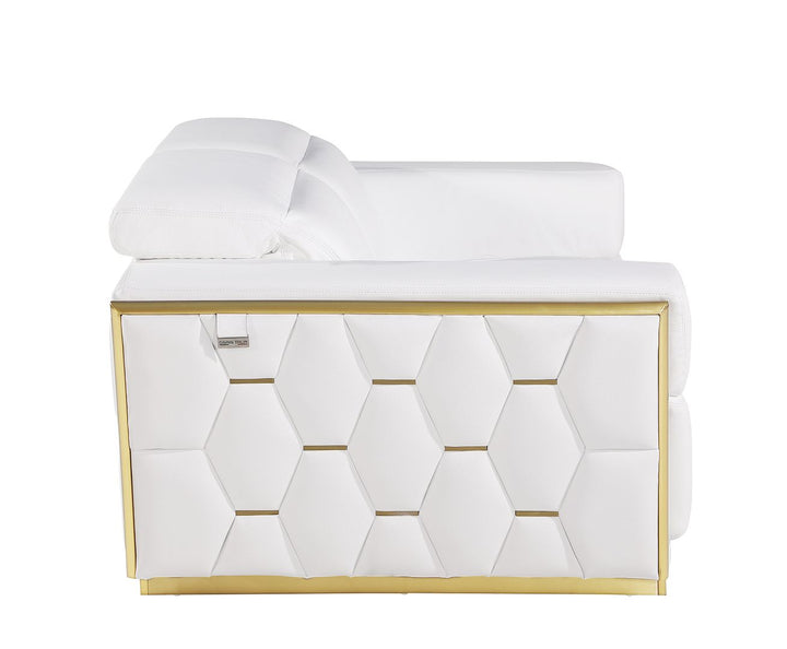 DivanItalia 1111 Loveseat with Adjustable Headrest in Top-Grain Italian Leather - White