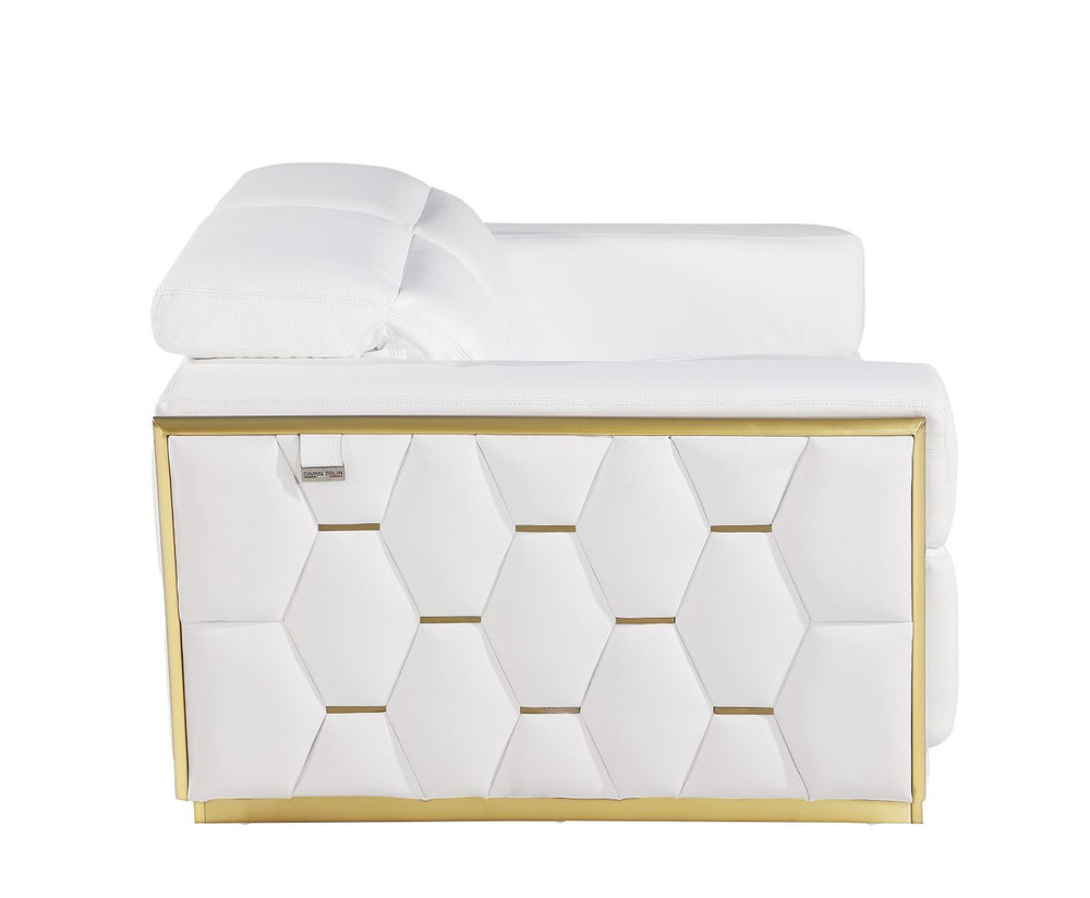 DivanItalia 1111 Loveseat with Adjustable Headrest in Top-Grain Italian Leather - White