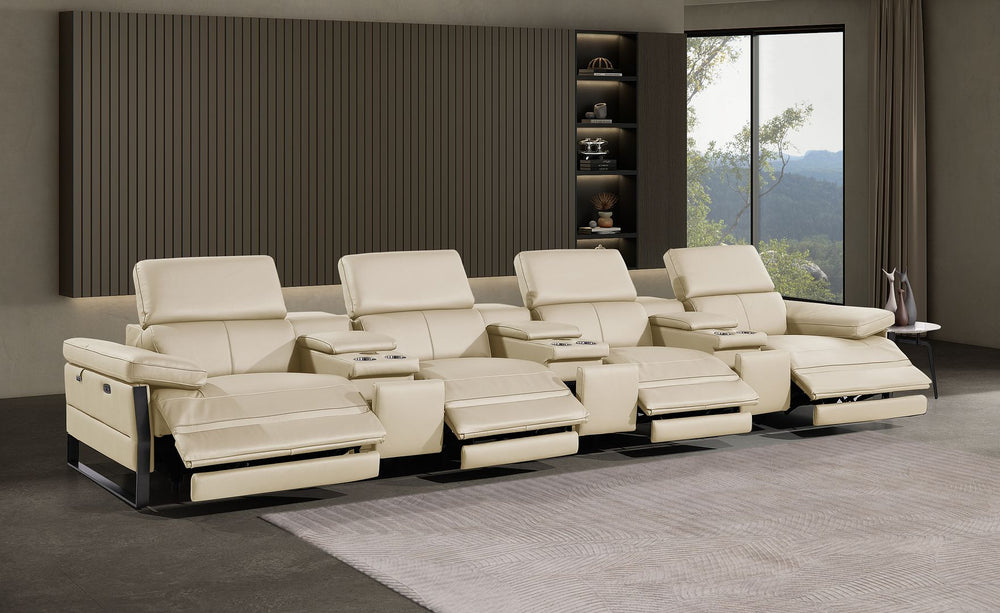 DivanItalia 1246 Modular Power Triple Reclining Triple Console Sofa with Power Reclining Headrests – Top Grain Italian Leather - Beige