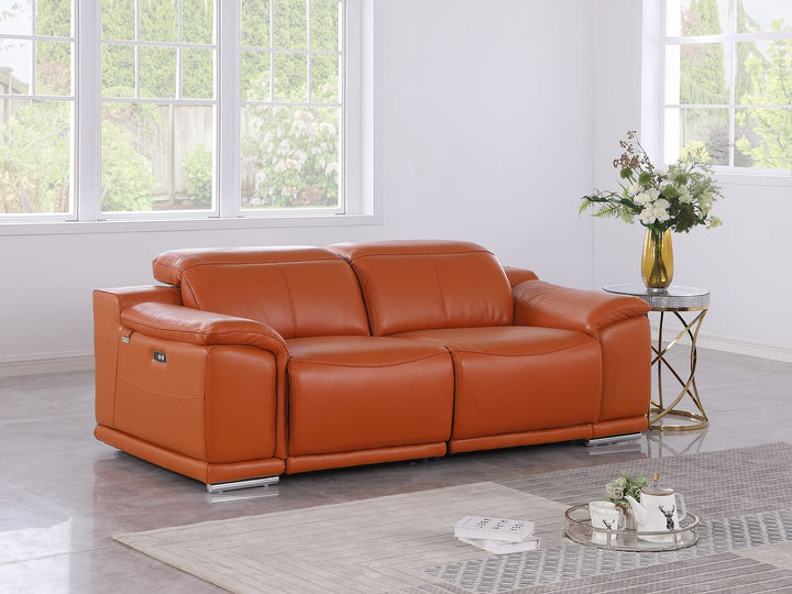 DivanItalia 9762 2-Piece Modular Power Reclining Console with 2 Power Recliners in Top Grain Italian Leather - Camel