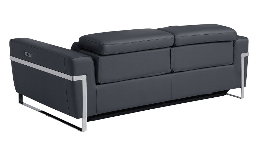 DivanItalia 990 Power Reclining 2-Piece Sofa Set with Power Headrest in Top-Grain Italian Leather - Dark Gray