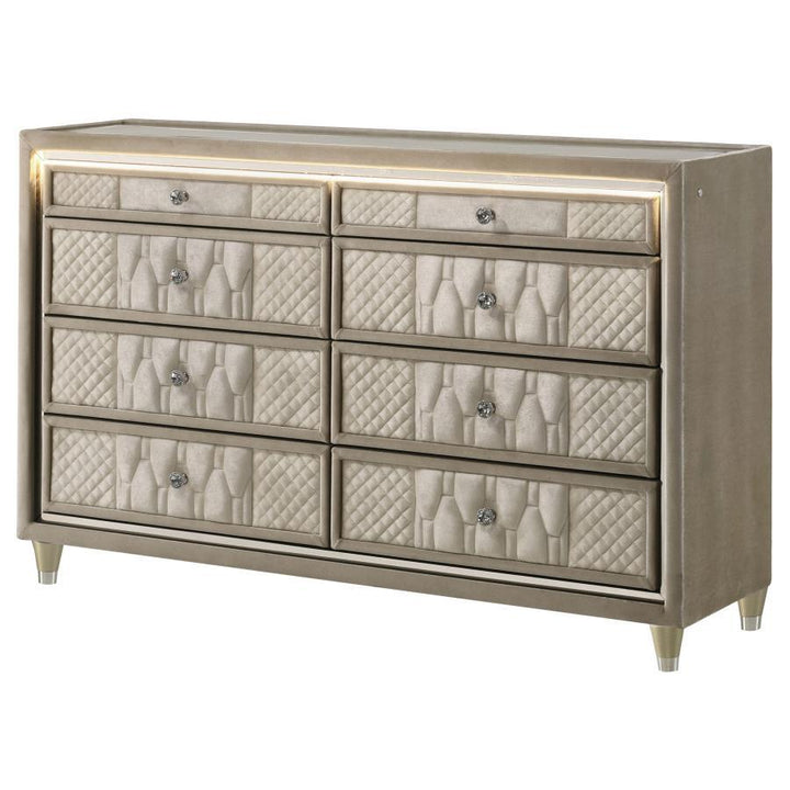 Lorient - 8-Drawer LED Bedroom Dresser Cabinet - Ivory And Camel
