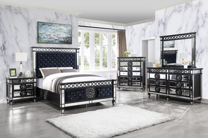 varian-ii-queen-bed-mirrored-dark-navy-blue-velvet-black-sliver