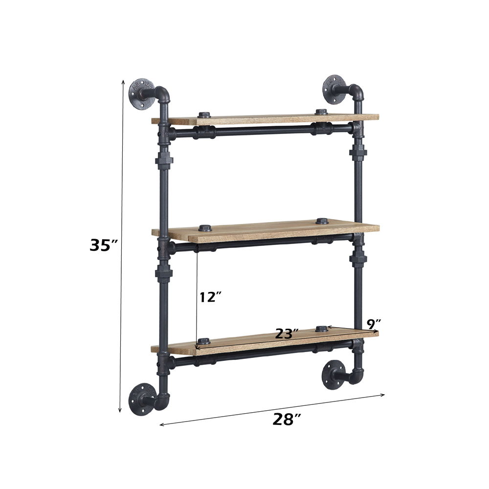 Brantley - 35" Wall Rack With 3 Shelves - Oak & Sandy Black