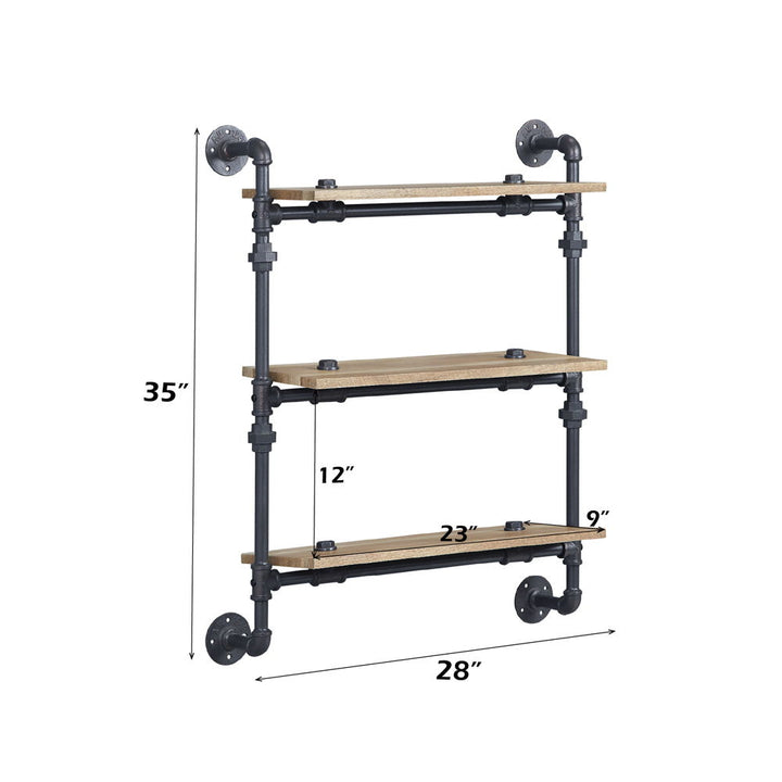 Brantley - 35" Wall Rack With 3 Shelves - Oak & Sandy Black