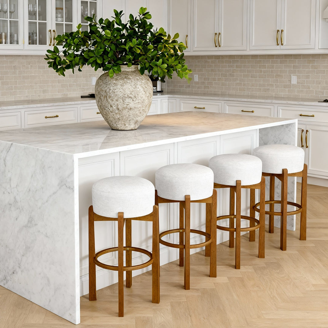 Vera Backless Barstool – Walnut &amp; Ivory (Set of 4)