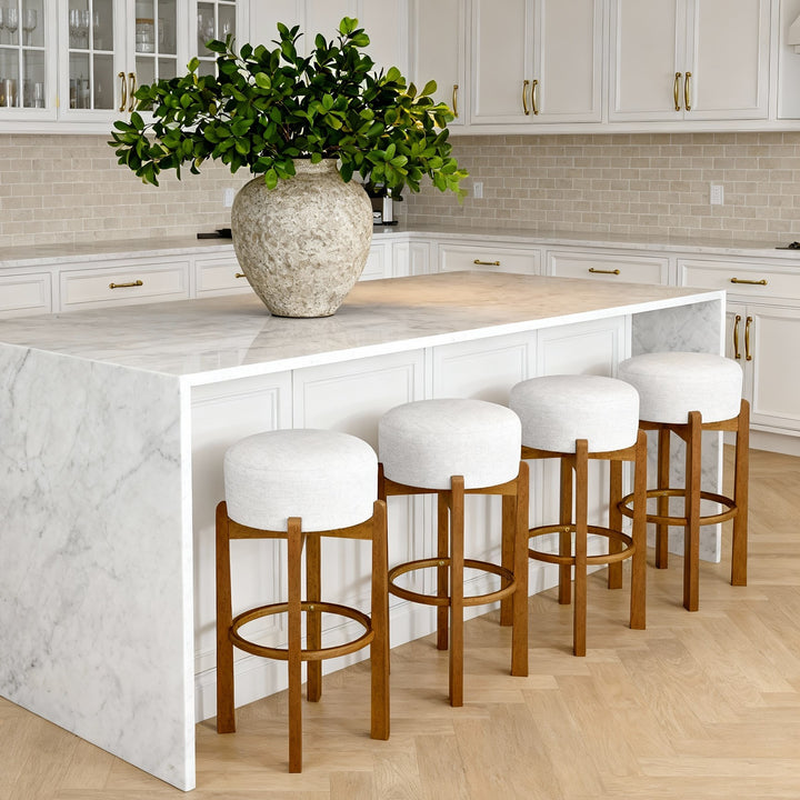 Vera Backless Barstool – Walnut &amp; Ivory (Set of 4)