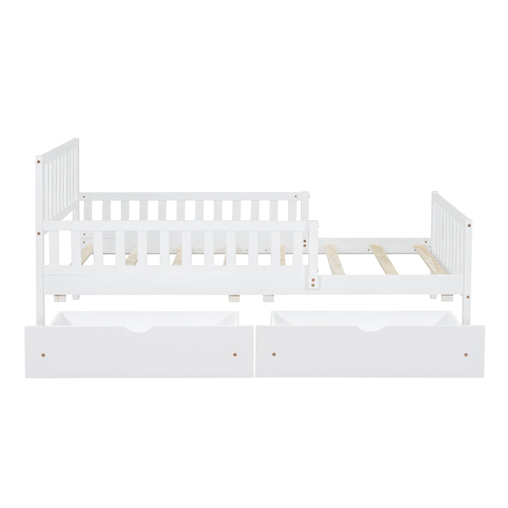 twin-size-wood-platform-bed-with-guardrails-and-two-storage-drawers-in-white