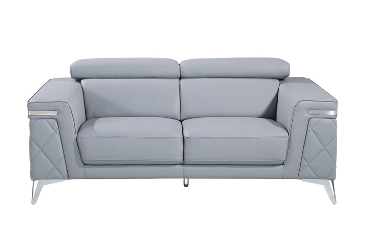 DivanItalia 1140 Loveseat with Adjustable Headrest in Top-Grain Italian Leather - Light Blue