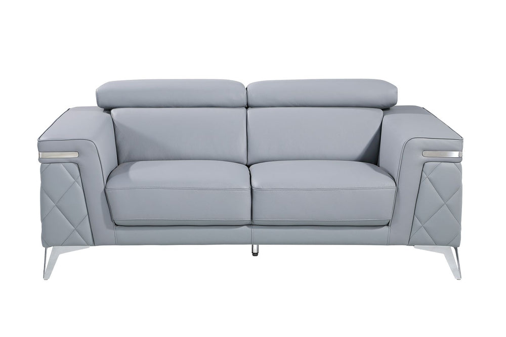 DivanItalia 1140 Loveseat with Adjustable Headrest in Top-Grain Italian Leather - Light Blue