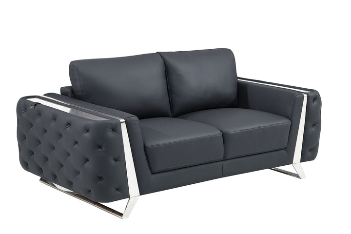 DivanItalia 1050 Loveseat in Top-Grain Italian Leather - Dark Gray