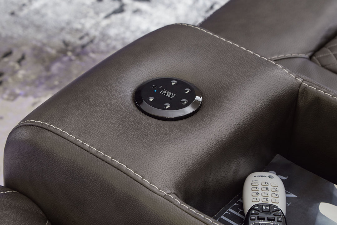 Fyne-Dyme - Power Reclining Loveseat with Console/Adj Hdrst - Shadow