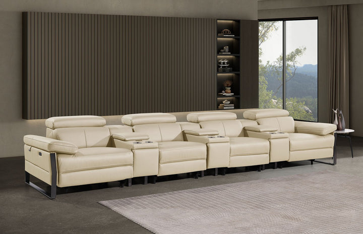 DivanItalia 1246 Modular Power Triple Reclining Triple Console Sofa with Power Reclining Headrests – Top Grain Italian Leather - Beige