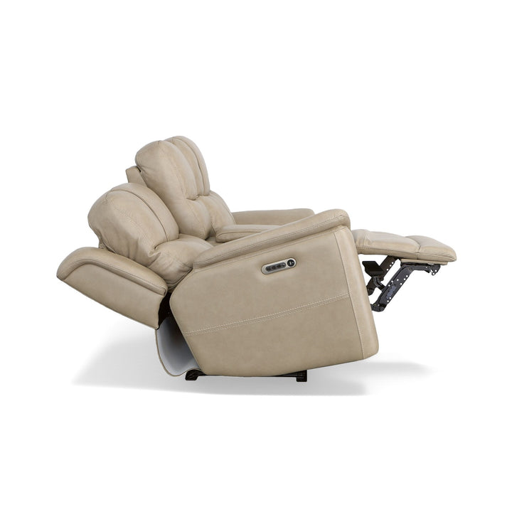 Crew Leather Power Reclining Loveseat with Console, Power Headrests &amp; Lumbar in Pebble