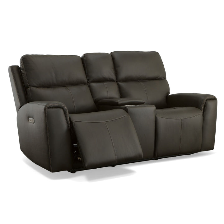 Jarvis Leather Power Reclining Loveseat with Console &amp; Power Headrests in Mica