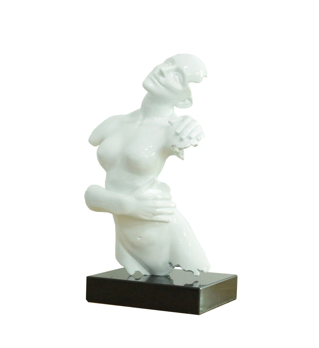 Woman Torso Modern White + Black Base Sculpture