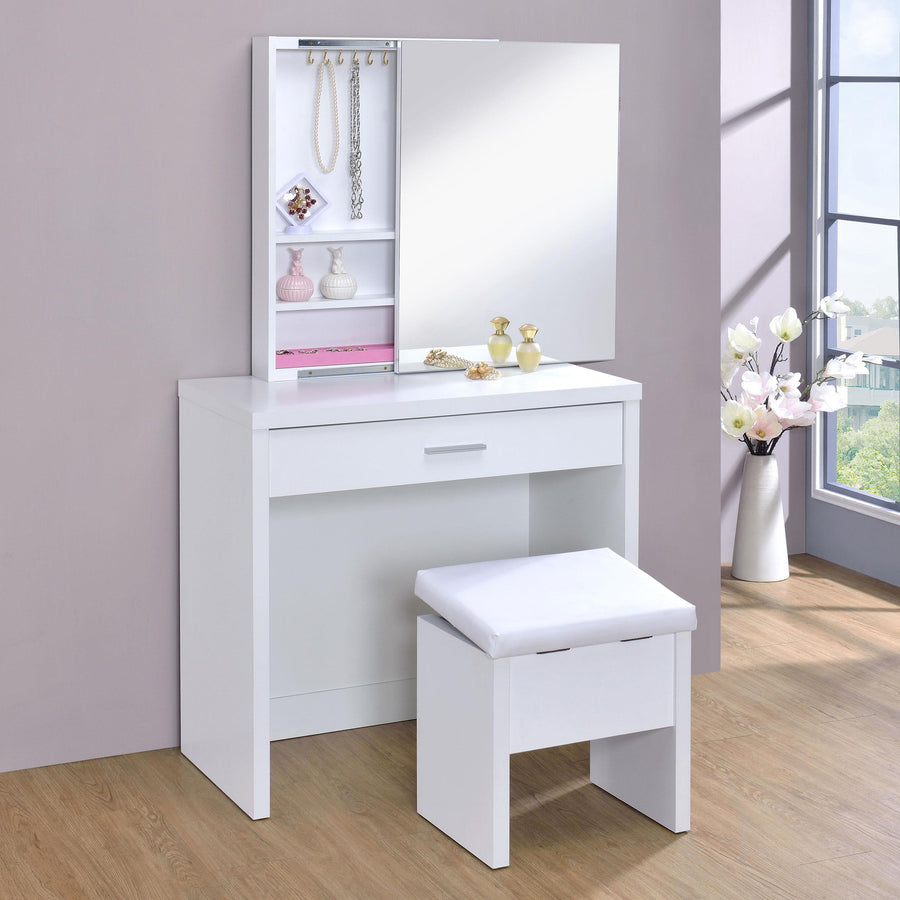 Coaster Furniture 300290 Harvey Vanity Set with Lift-Top Stool White