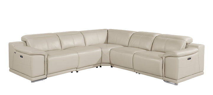 DivanItalia 9762 5-Piece L Shaped Top Grain Italian Leather Sectional Sofa with 3 Power Recliners - Beige