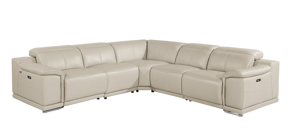 DivanItalia 9762 5-Piece L Shaped Top Grain Italian Leather Sectional Sofa with 3 Power Recliners - Beige
