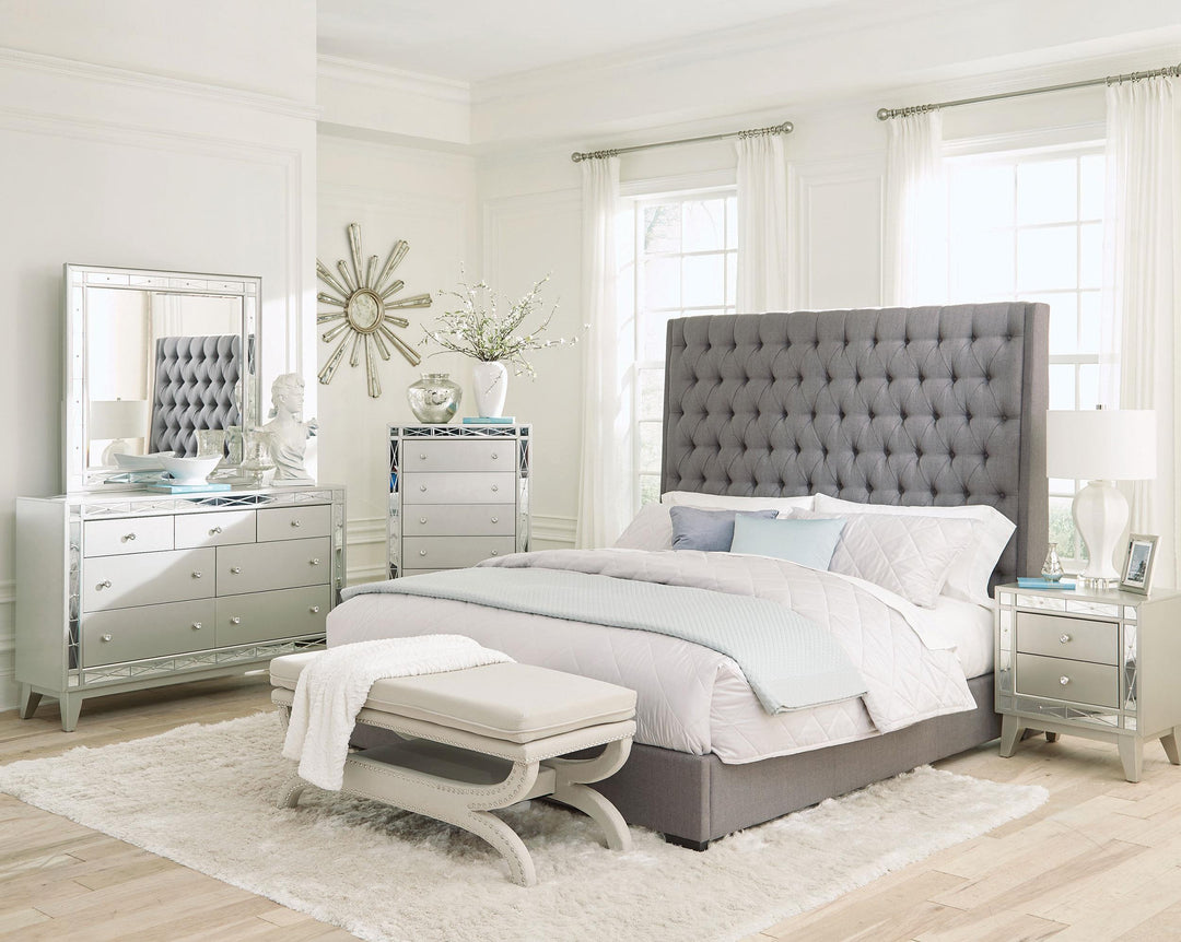 Coaster Furniture 300621KE Camille Upholstered Eastern King Panel Bed Grey
