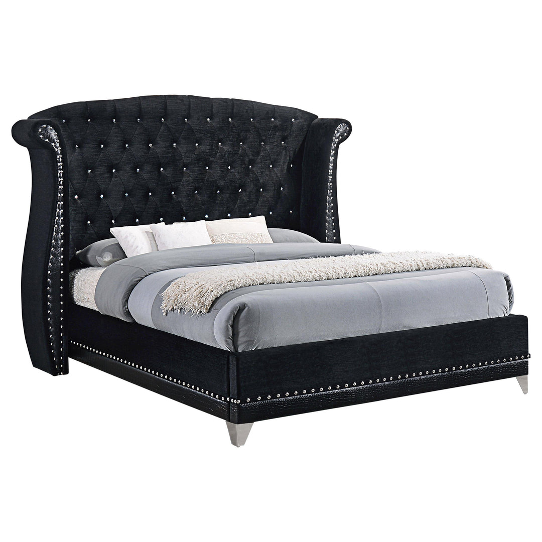 Coaster Furniture 300643KE Barzini Upholstered Eastern King Wingback Bed Black