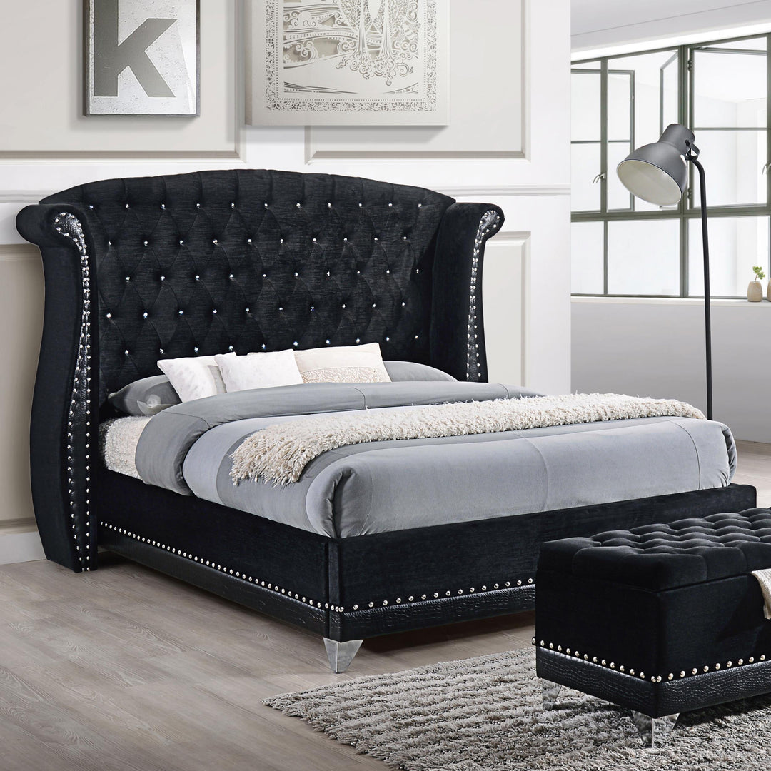 coaster-furniture-300643q-barzini-upholstered-queen-wingback-bed-black