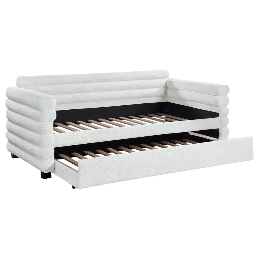 Coaster Furniture 300716 Patricia Boucle Upholstered Twin Day Bed with Trundle White