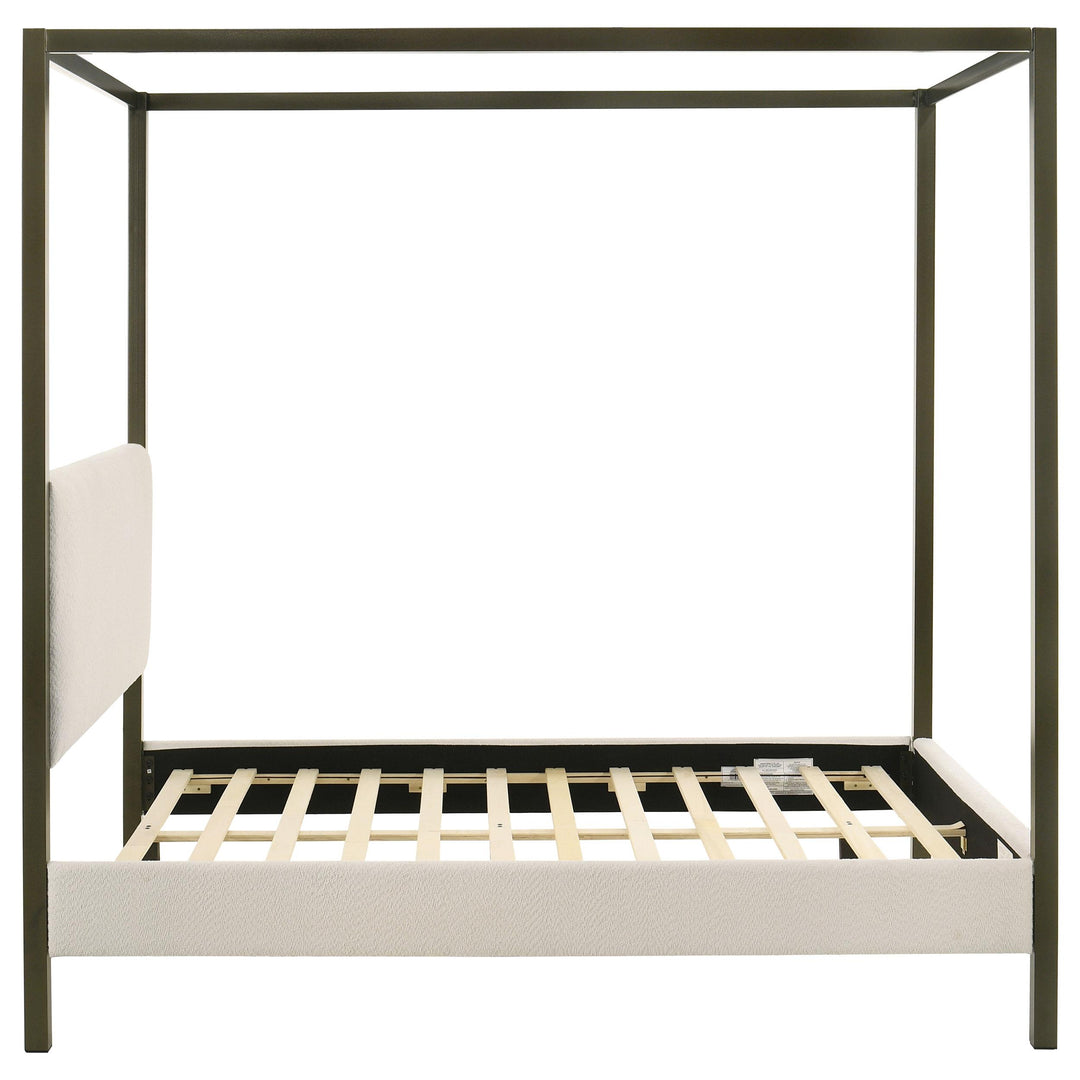 Coaster Furniture 300834Q Monroe Upholstered Queen Canopy Bed Vanilla