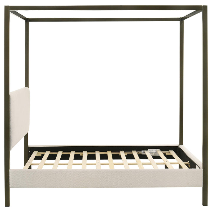 Coaster Furniture 300834Q Monroe Upholstered Queen Canopy Bed Vanilla