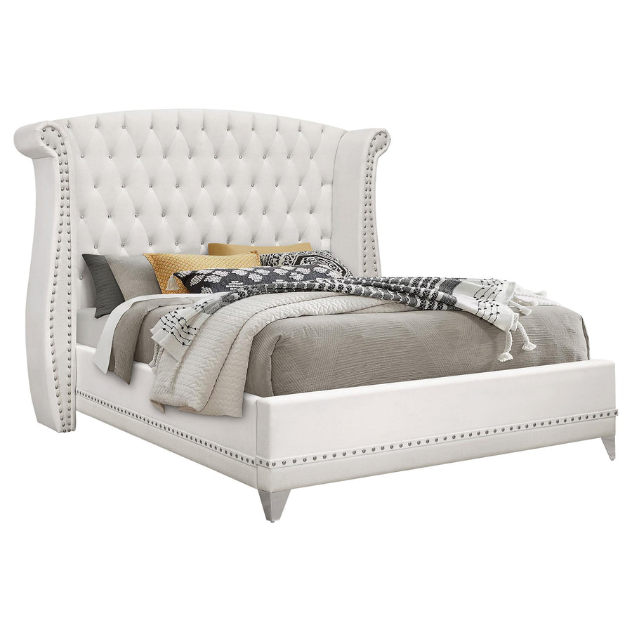 Coaster Furniture 300843Q Barzini Upholstered Queen Wingback Bed White