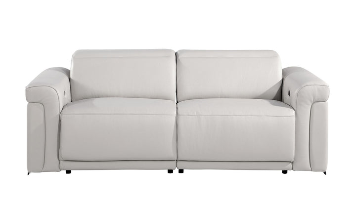 DivanItalia 1126 Power Reclining Sofa in Top Grain Italian Leather with 2 Power Recliners &amp; Power Headrests - Light Gray
