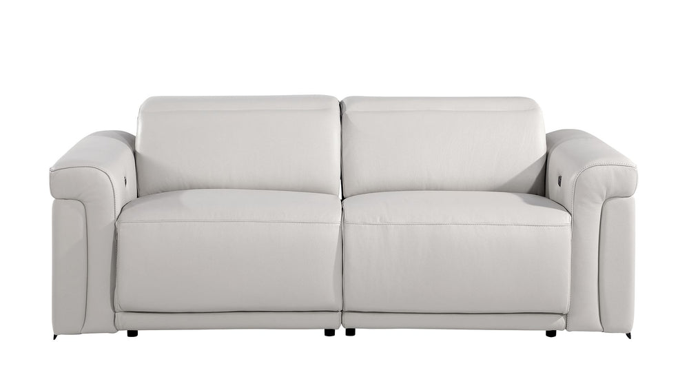DivanItalia 1126 Power Reclining Sofa in Top Grain Italian Leather with 2 Power Recliners & Power Headrests - Light Gray