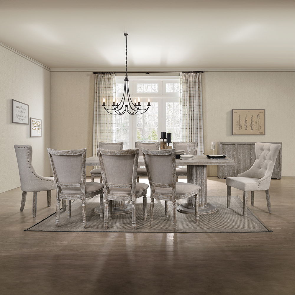 Gabrian - Side Chair Set of 2) - Two-Tone Beige Fabric & Reclaimed Gray