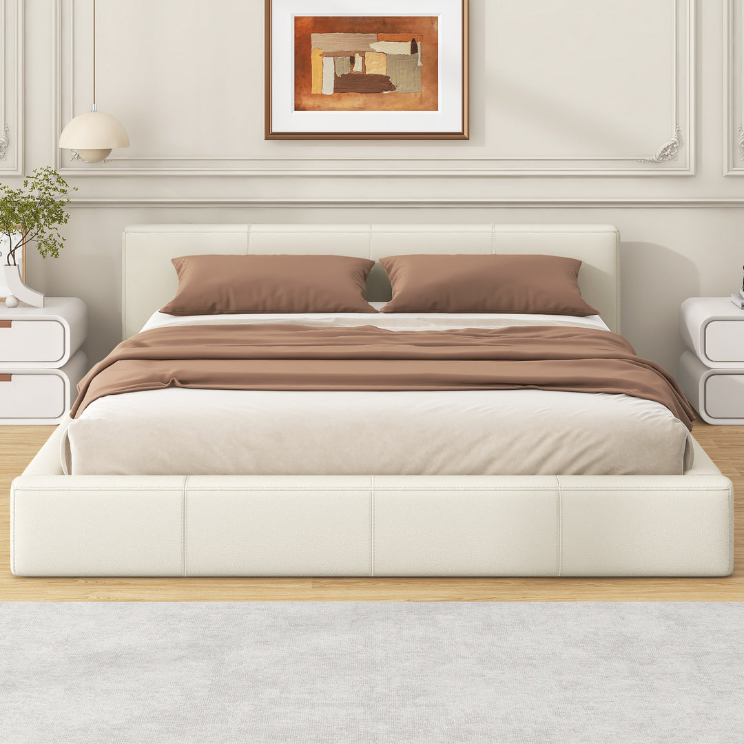 Stylish Beige Upholstered Bed - Queen Size