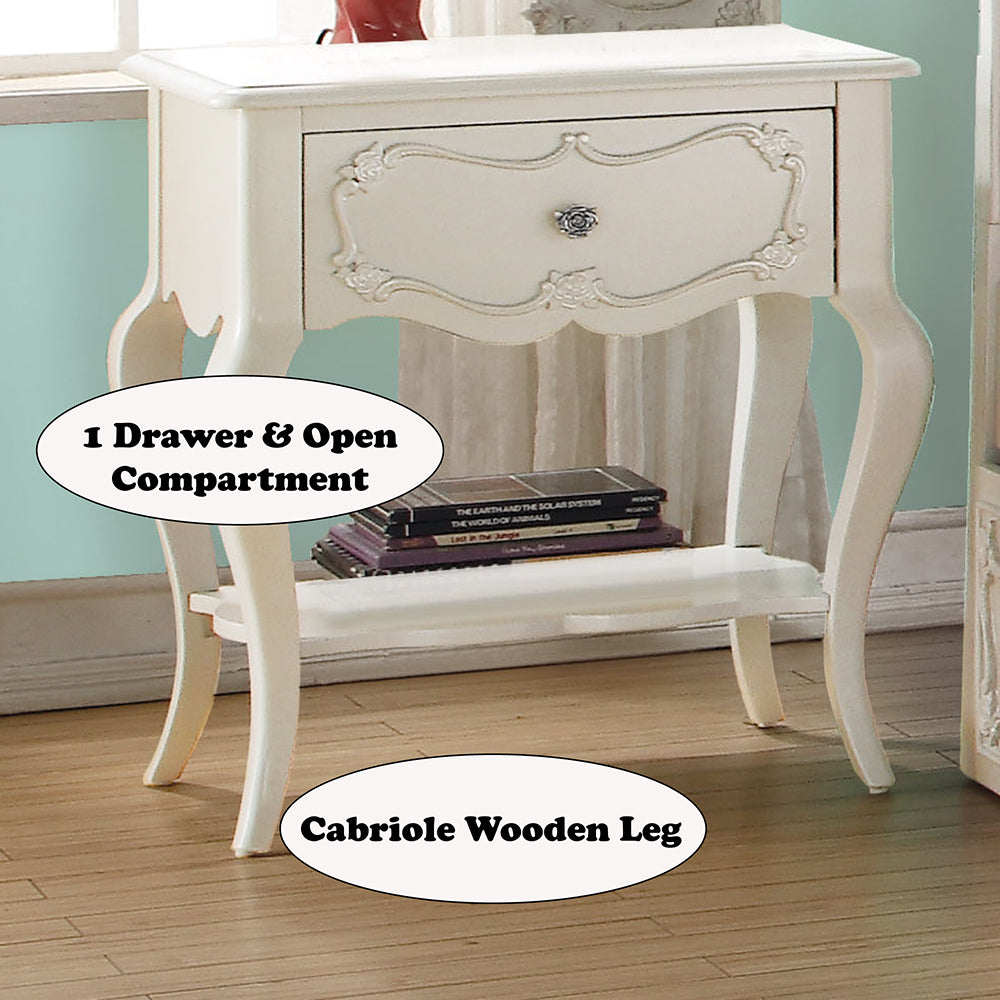 Edalene Nightstand in Pearl White Finish